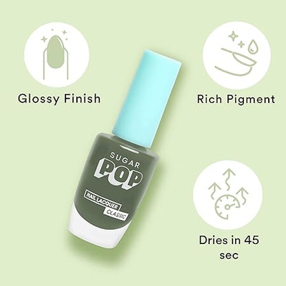 SUGAR POP Nail Lacquer - 24 Keen Green (Olive Green) 10 Ml - Dries In 45 Seconds - Quick-Drying, Chip-Resistant, Long-Lasting. Glossy Finish High Shine Nail Enamel/Polish For Women.