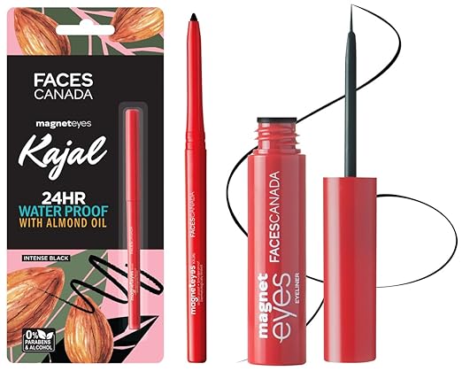 Faces Canada Magneteyes Eyeliner Black 01 3.5 ml (Black) And Faces Magnet Eyes Kajal