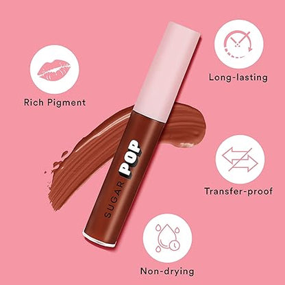 SUGAR POP Liquid Lipstick - 04 Mocha (Medium Brown) – 2.5 ml – Velvet Matte Texture, Non-drying Formula, Transfer Proof, Long Lasting, Rich Hydrating Pigment l All Day Wear Lipstick for Women