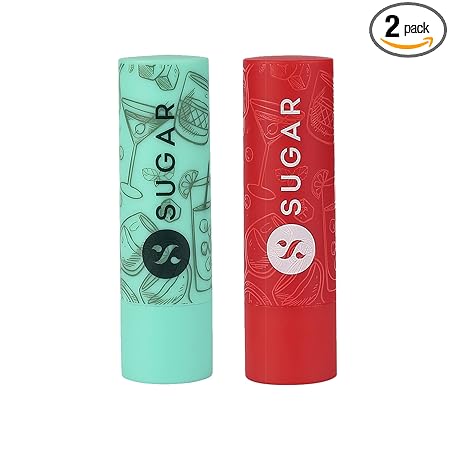 SUGAR Cosmetics - Tipsy Lips - Moisturizing Balm - Lip Moisturizer for Dry and Chapped Lips, Enriched with Shea Butter and Jojoba Oil | 01 Mojito & 02 Cosmopolitan - Pack of 2