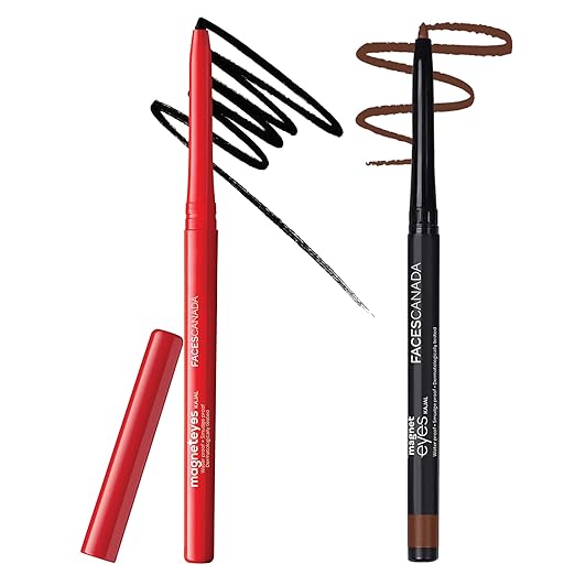 FACESCANADA Combo Of 2 Pencil Kajal - Magneteyes Kajal Black & Magneteyes + Brown Comfort, Matte Finish