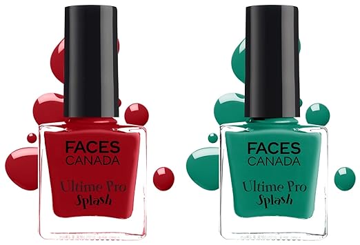 Faces Splash Nail Enamel, Maroon 401, 8 ml & Faces Canada Splash Nail Enamel, Tropical Green 59, 8 ml