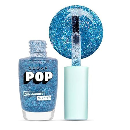 SUGAR POP Nail Lacquer Glitter – 07 Ocean Sparkle (Blue Glitter) | Dries in 45 seconds |Chip-resistant | Glossy Finish | High Shine | Glitter Nail Polish for Women