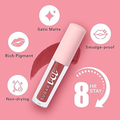 SUGAR POP Matte Lipcolour - 18 Maple (Amber Brown) – 1.6 ml - Lasts Up to 8 hours l Brown Lipstick for Women l Non-Drying, Smudge Proof, Long Lasting