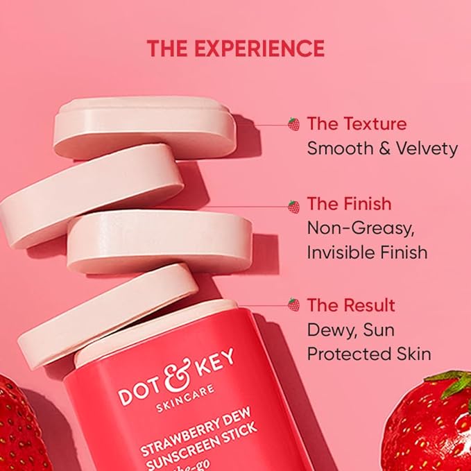 Dot & Key Strawberry Dew SPF 50 Sunscreen Stick On-the-Go | SPF 50 PA+++, Broad Spectrum | UVA / UVB Rays Protection | With Hyaluronic & Ceramide for Hydration & Skin Barrier | Mess Free & No White Cast |20g