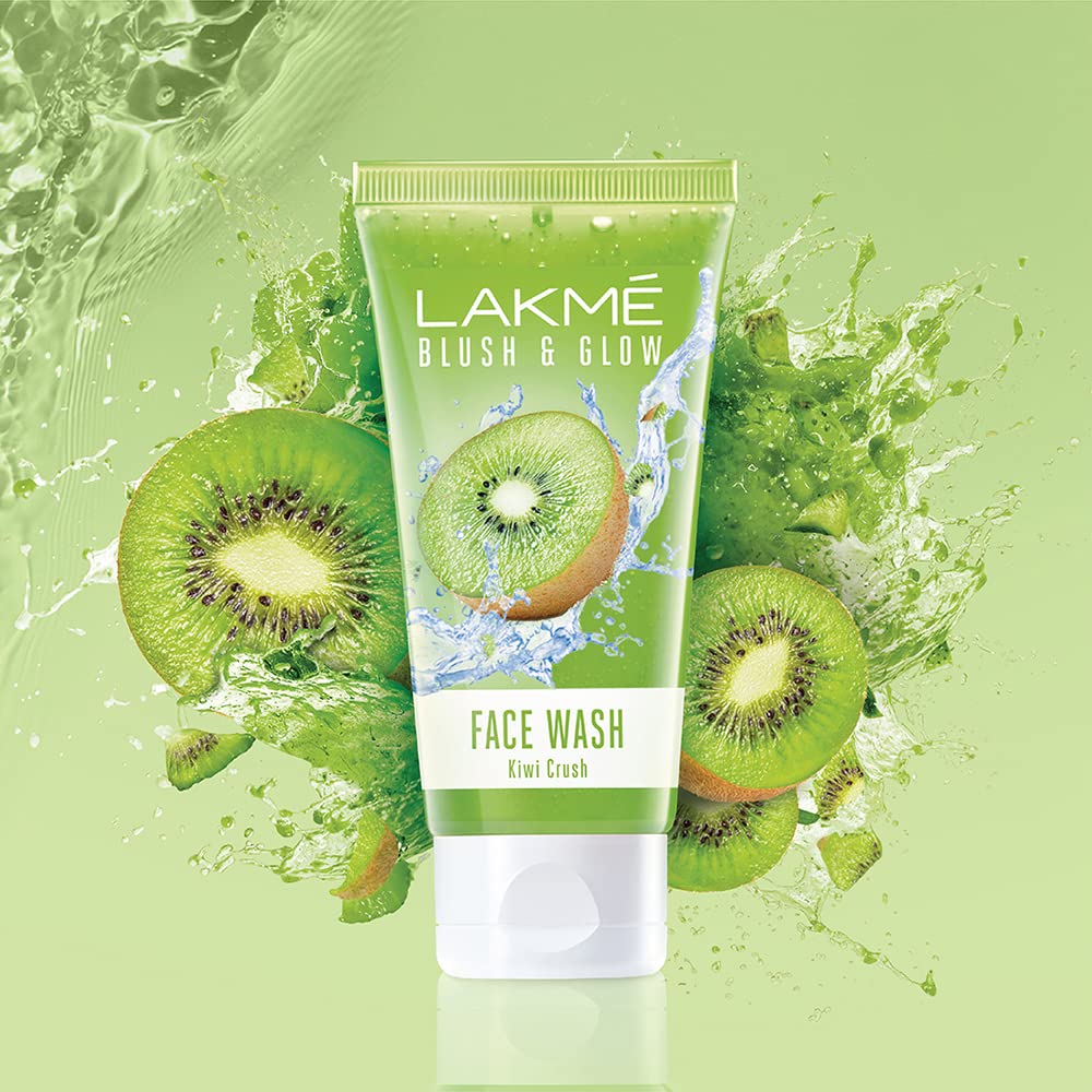 Pack of 2 LAKMÉ Blush & Glow Kiwi Refreshing Gel Face Wash 100 g, With 100% Natural Fruit for Glowing Skin - Daily Gentle Exfoliating Facial Cleanser