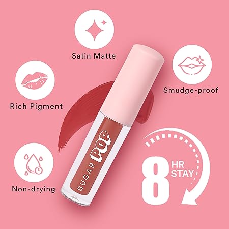 SUGAR POP Matte Lipcolour - 10 Rosewood (Nude) – 1.6 ml - Lasts Up to 8 hours l Nude Lipstick for Women l Non-Drying, Smudge Proof, Long Lasting