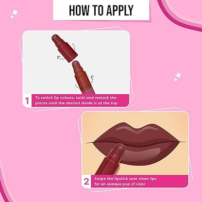 SUGAR POP 4 in 1 Lip Twist - 03 Bare Perfection | Multi-use Stackable Lipsticks for Women | Satin Matte Hydrating Formula | 6.4g