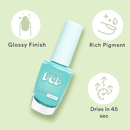 SUGAR POP Nail Lacquer - 05 Salmon Wonder & 17 Mint marvel – 10 ml - Dries in 45 seconds - Quick-drying, Chip-resistant, Long-lasting. Glossy high shine Nail Enamel/Polish for women.