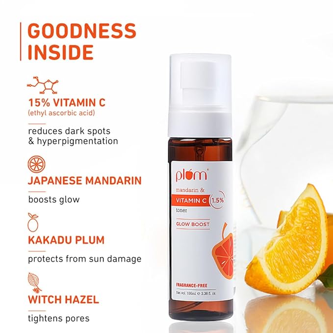 PACK OF 2 Plum 1.5% Vitamin C Toner with Mandarin | For Glowing Skin | Improves Uneven Skin Tone | Tightens Pores | Fragrance-Free | 100% Vegan