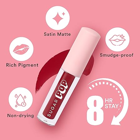 SUGAR POP Matte Lipcolour - 11 Ruby (Ruby Red) – 1.6 ml - Lasts Up to 8 hours l Red Lipstick for Women l Non-Drying, Smudge Proof, Long Lasting