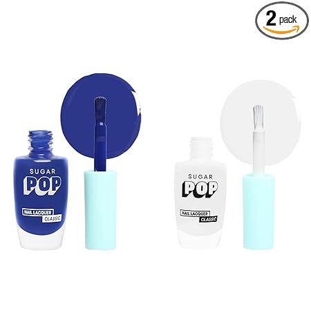 SUGAR POP Nail Lacquer - 23 Ocean Drive & 31 Ivory Supreme – 10 ml - Dries in 45 seconds - Quick-drying, Chip-resistant, Long-lasting. Glossy high shine Nail Enamel/Polish for women.