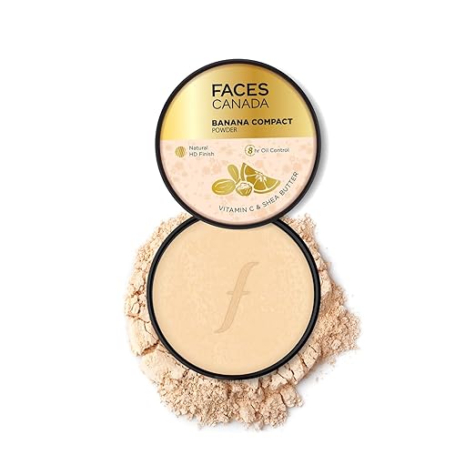 FACESCANADA Banana Compact Powder 9g | 8HR Oil Control Complexion Enhancer | Smooth Matte HD Finish | Lightweight Translucent Powder Sets Makeup | Blurs & Conceals | Radiant Flawless Skin | Vitamin C