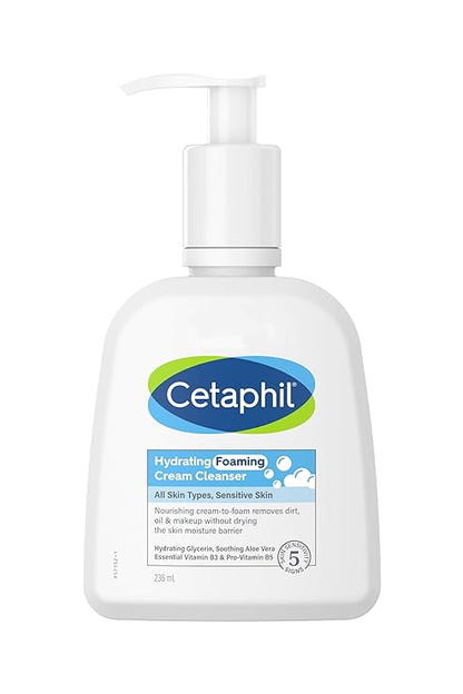 Cetaphil Hydrating foaming Face Wash, Cream to Foam Cleanser 236ml | Niacinamide, Pro-Vitamin B5 & and Aloe for Gentle Cleansing