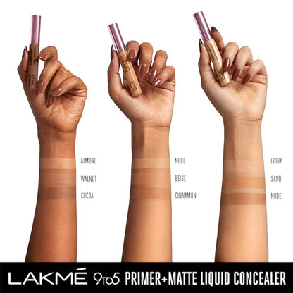 Lakme 9to5 Primer+Matte Liquid Concealer 10 Ivory, 5.4 ml