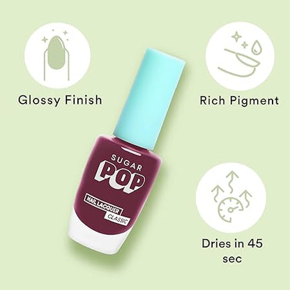 SUGAR POP Nail Lacquer - 22 Burgundy Bloom (Maroon) – 10 ml - Dries in 45 seconds - Quick-drying, Chip-resistant, Long-lasting. Glossy high shine Nail Enamel/Polish for women.