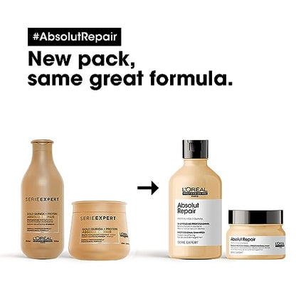 Pack of two L'Oréal Professionnel Absolut Repair Shampoo With Protein And Gold Quinoa For Dry And Damaged Hair, Serie Expert, 300Ml