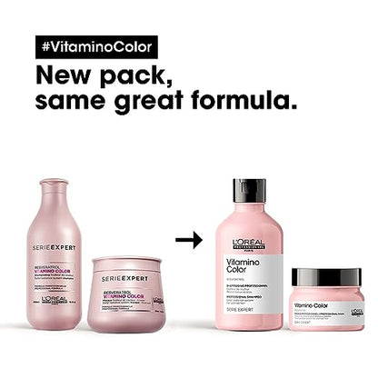 Pack of 2 L'Oréal Professionnel Vitamino Color Shampoo 300ml & Hair Mask 250gm Combo with Resveratrol for Color-treated Hair, Serie Expert