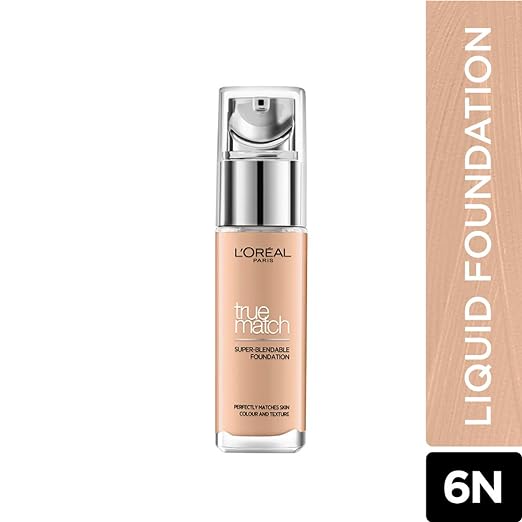 L'Oreal Paris True Match Super Blendable Matte, Natural Liquid Foundation - Honey 6N, 30ml Matte & Natural Finish