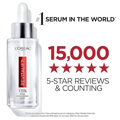 L'Oreal Paris 1.5% Pure Hyaluronic Acid Serum for Face from Revitalift Derm Intensives for Dewy Looking Skin, Anti Aging Serum, 15ml