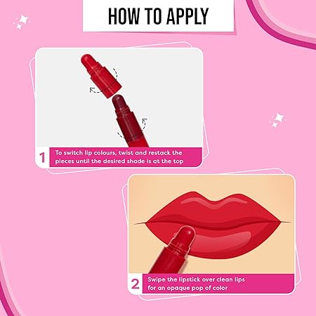 SUGAR POP 4 in 1 Lip Twist - (02 Rouge Delight)| Multi-use Stackable Lipsticks for Women | Satin Matte Hydrating Formula | 6.4g