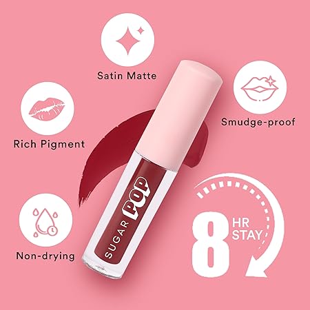 SUGAR POP Matte Lipcolour - 09 Mulberry (Brownish Red) – 1.6 ml - Lasts Up to 8 hours l Red Lipstick for Women l Non-Drying, Smudge Proof, Long Lasting