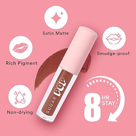 SUGAR POP Matte Lipcolour - 17 Cocoa (Chocolate Brown) – 1.6 ml - Lasts Up to 8 hours l Brown Lipstick for Women l Non-Drying, Smudge Proof, Long Lasting