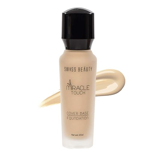 Swiss Beauty Miracle Touch Liquid Foundation, Face MakeUp, White Ivory, 40ml