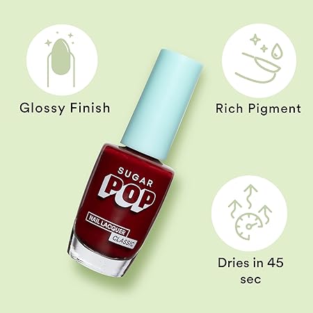 SUGAR POP Nail Lacquer - 15 Bold Please (Deep Red) 10 Ml - Dries In 45 Seconds, Chip-Resistant, Long-Lasting. Glossy Finish High Shine Nail Enamel/Polish