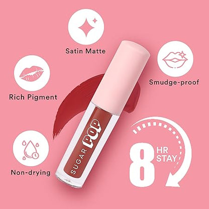 SUGAR POP Matte Lipcolour - 16 Terracotta (Tangerine Brown) – 1.6 ml - Lasts Up to 8 hours l Brown Lipstick for Women l Non-Drying, Smudge Proof, Long Lasting