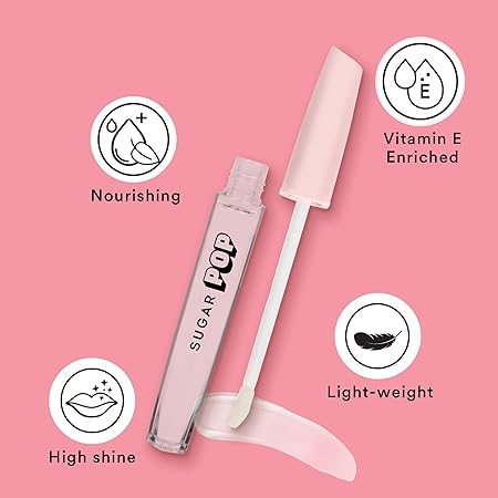 SUGAR POP High Shine Lip Gloss - 01 Marshmallow (Clear) For Soft & Dewy Lips, Enriched With Vitamin E, Jojoba Butter & Shea Butter 3.5ml