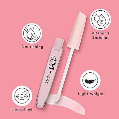 SUGAR POP High Shine Lip Gloss - 01 Marshmallow (Clear) For Soft & Dewy Lips, Enriched With Vitamin E, Jojoba Butter & Shea Butter 3.5ml