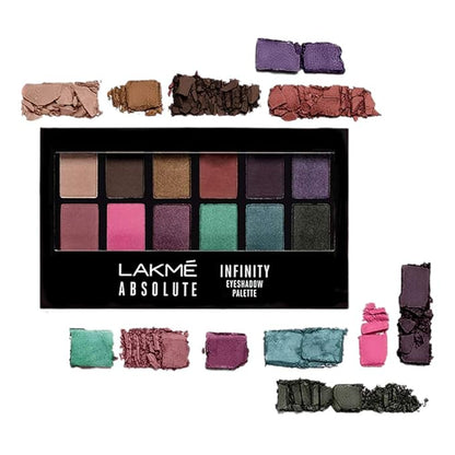 LAKMÉ Absolute Infinity Eyeshadow Palette Midnight Magic, Pigmented Blendable Eye Shadow Palette With 12 Matte & Shimmer Shades, Eye Makeup Kit, 12g (Multicolor)