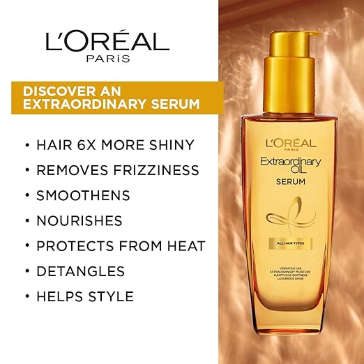 Pack of 2 L'Oreal Paris Extraordinary Oil Hair Serum for Women and Men, 100 ml & L'Oreal Paris Hyaluron Moisture 72H Hydra Filling Night Cream 180ml