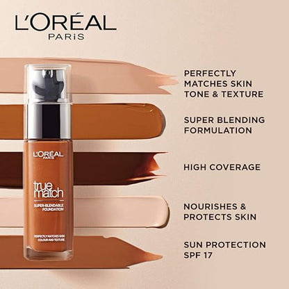 L'Oreal Paris True Match Super Blendable Matte, Natural Liquid Foundation - Honey 6N, 30ml Matte & Natural Finish