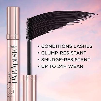 L'Oréal Paris Voluminous Lash Paradise Washable Mascara, Blackest Black, 8Ml