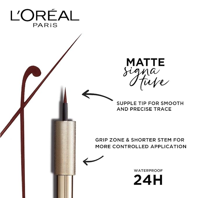 L'Oréal Paris Eye Liner, Ultra-Precise Tip, Waterproof, Fade-Proof and Smudge-proof, Matte Signature, Brown, 19g,