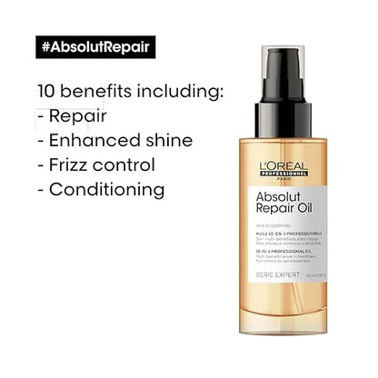 L'Oréal Professionnel Absolut Repair Oil 10-In-1 Multi-Benefit Leave-In Hair Serum, 90Ml & Pack of 2 L'Oréal Professionnel Serie Expert Liss Unlimited Blow Dry Serum 125 Ml, For Frizz-Free Hair