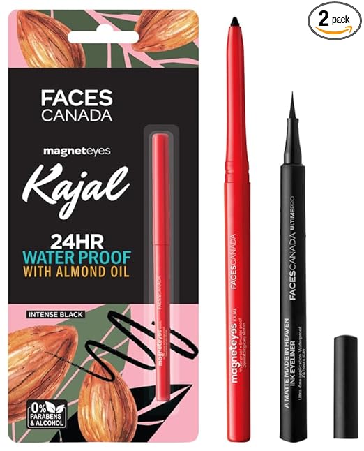 FACES CANADA Ultime Pro A Matte Made in Heaven Ink Eyeliner - Black, 1.2 ml& FACES CANADA Magneteyes Kajal - Black, 0.35g