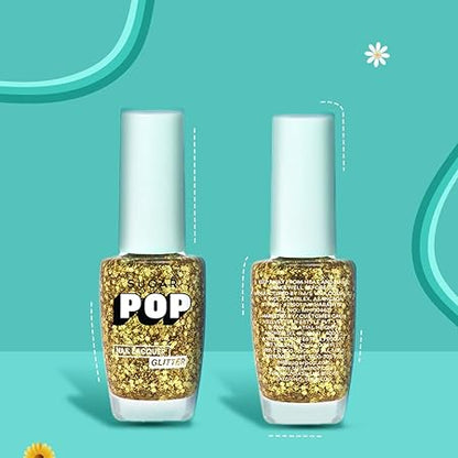 SUGAR POP Nail Lacquers Glitter – 10 Gold Rush (Gold Glitter) | Dries in 45 seconds |Chip-resistant | Glossy Finish | High Shine | Glitter Nail Polish for Women