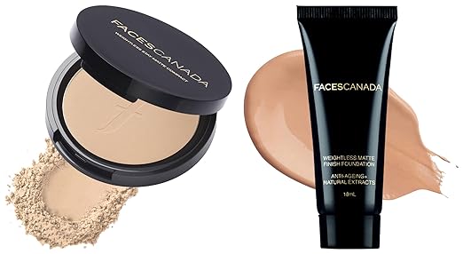 Faces Canada Weightless Stay Matte Compact Vitamin E & Shea Butter, Spf-20 Sand 04, 9 g and Faces Canada Weightless Matte Finish Foundation, Mini - Sand, 18 ml