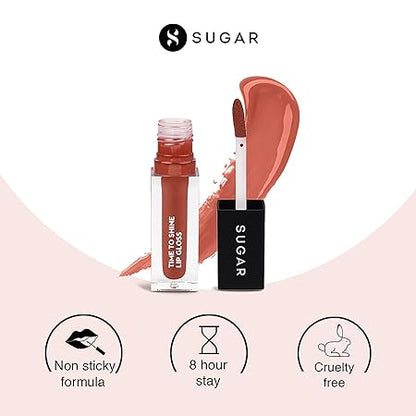 SUGAR Cosmetics - Time To Shine - Lip Gloss - 01 Penelope Peachstop (Peach) - 4.5 gms - High Shine Lip Gloss with Jojoba Oil