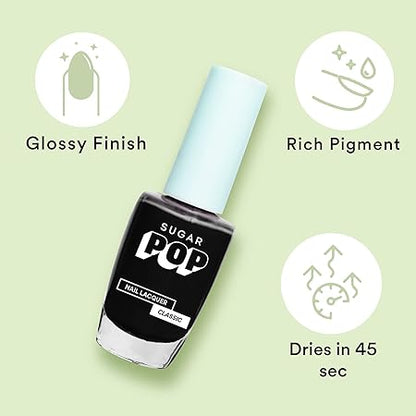 SUGAR POP Nail Lacquer - 21 Black Berry (Black) 10ml, Quick-Drying, Chip-Resistant, Long-Lasting, Glossy Finish High Shine Nail Enamel/Polish For Women