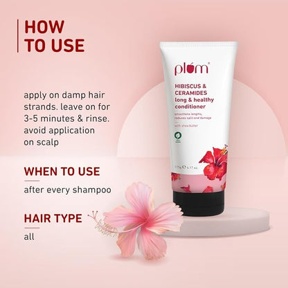 Plum Hibiscus & Ceramides Long & Healthy Conditioner| Smoothens & Conditions Hair, Helps Prevent Split Ends|Contains Hibiscus Oil, Ceramides, Shea Butter|Paraben-Free| 100% vegan