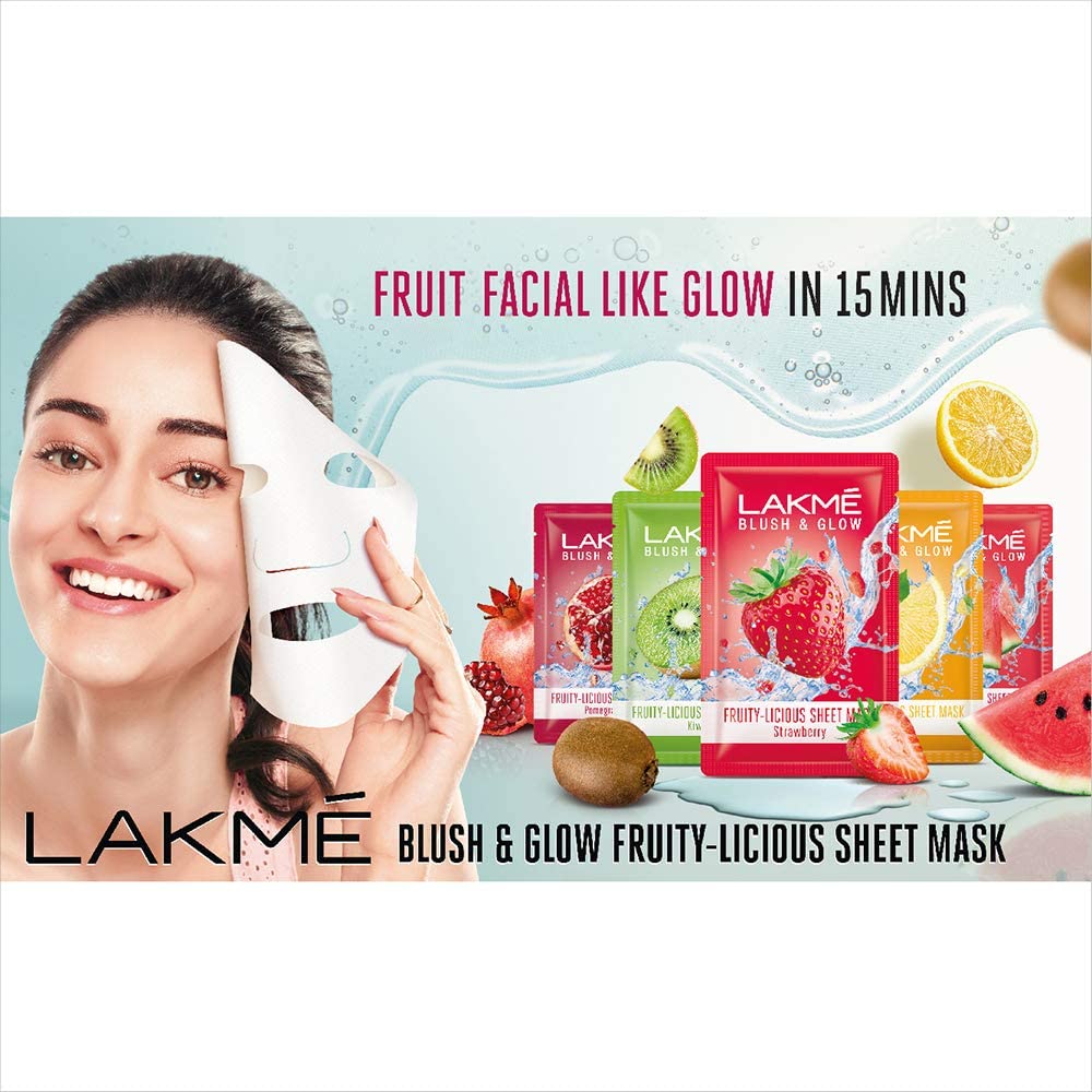 Pack of 5 Lakme Blush & Glow Pomegranate Sheet Mask, 25 ml