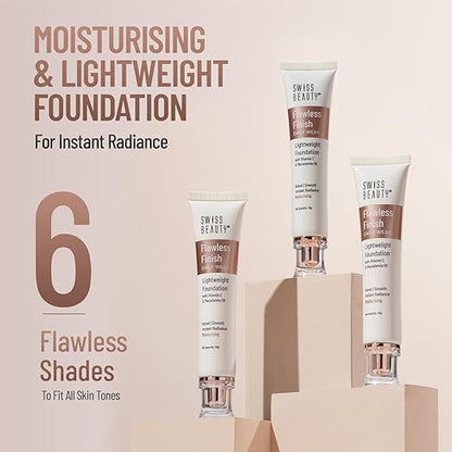 Swiss Beauty Flawless Finish Foundation | Medium Coverage | Lightweight |Oil-Free Formula |Radiant Finish | Shade - Natural Beige, 40gm