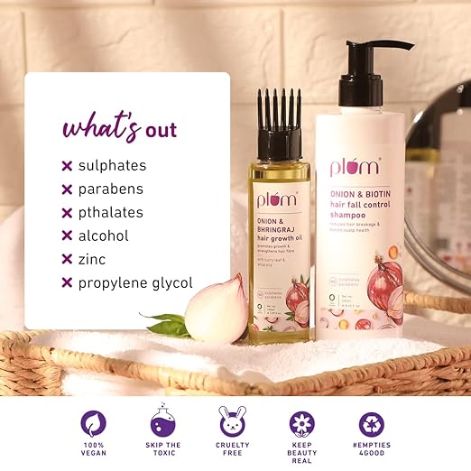 Plum Onion Hairfall Defense Kit I Shampoo & Oil I Sulphate-Free I Paraben-Free I All Hair Types