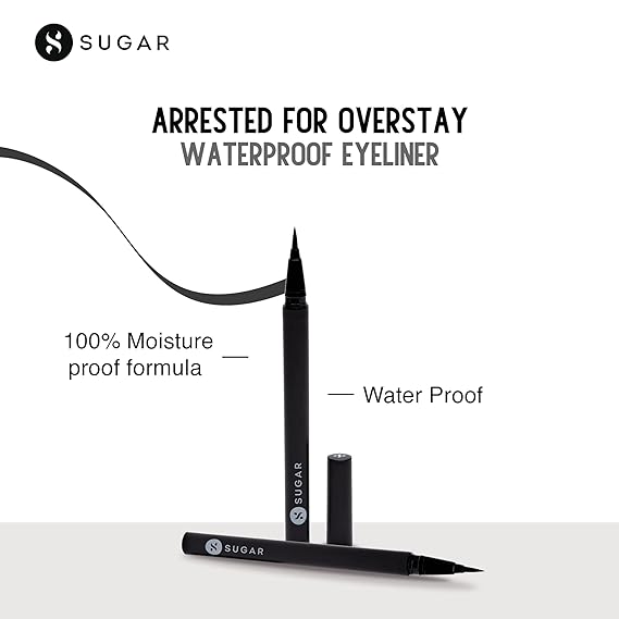 SUGAR Cosmetics - Arrested For Overstay - Waterproof Eyeliner - 01 I'll Be Black (Black Eyeliner) - Quick Drying, 100% Waterproof Eye Liner with Matte Finish