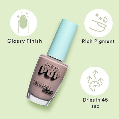 SUGAR POP Nail Lacquer - 08 Silk Stockings (Cool-toned Nude) 10 ml - Dries in 45 seconds - Quick-drying, Chip-resistant, Long-lasting.Glossy finish high shine Nail Enamel/Polish for women.