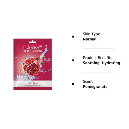 Pack of 5 Lakme Blush & Glow Pomegranate Sheet Mask, 25 ml